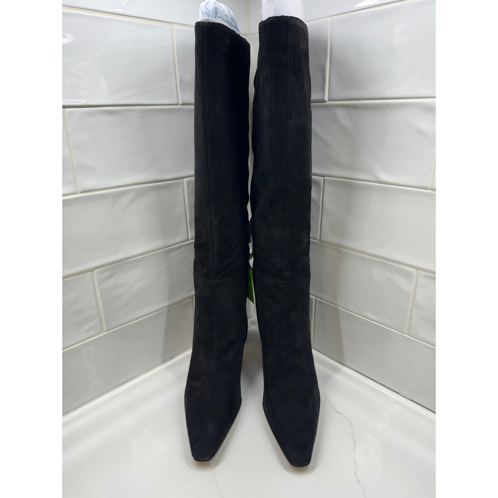 Sam Edelman Sylvia Black Suede Knee High Pointed Toe Block Heel Boots Size 8.5